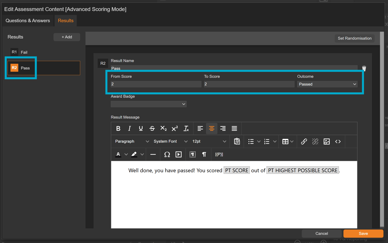 Assessments: Advanced Scoring Mode