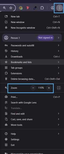 Browser zoom  blue box