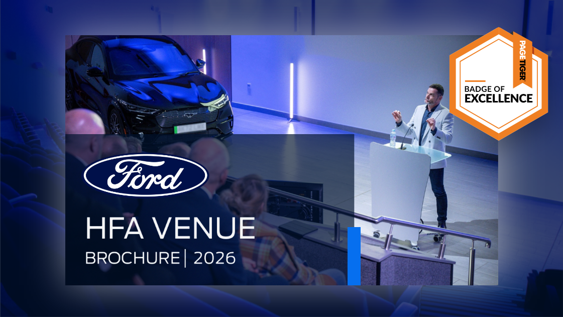 Henry Ford Academy Venue brochure cover with PageTiger Badge of Excellence badge.