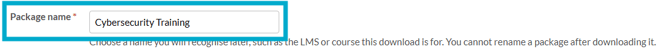 Create SCORM package settings package name v1