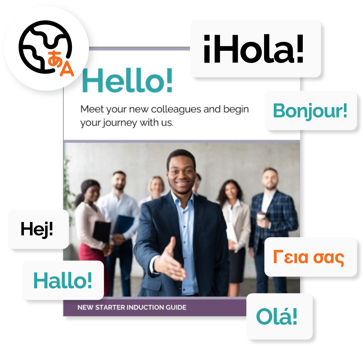 PageTiger AI-powered translation turning an English document into multiple languages, making content easy to share with a global audience.